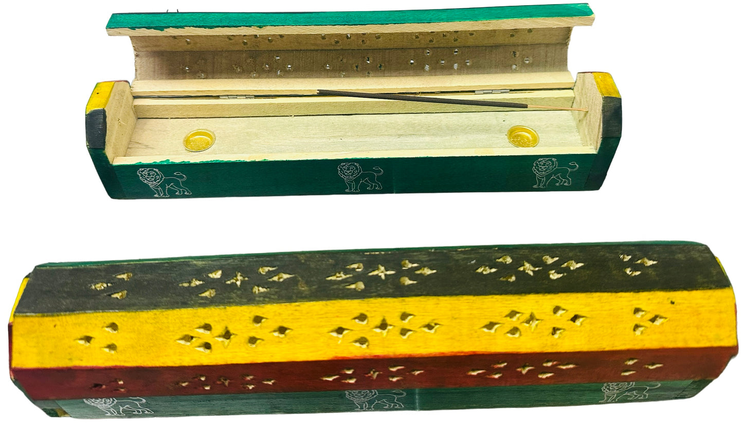Traditional Incense Burner Coffin Box (Rasta Lion Color)