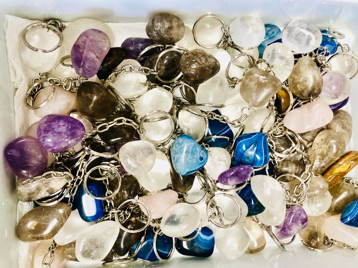 Key Chain Tumble Stone Mix -(12 Pieces)