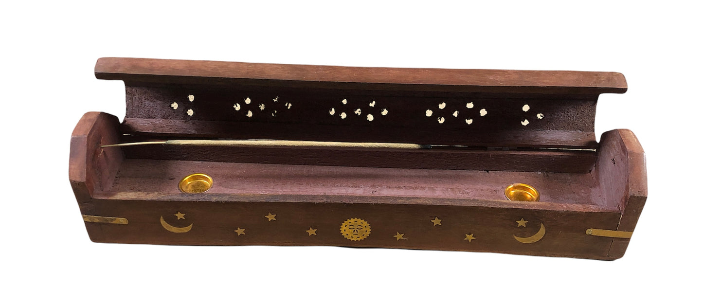 Traditional Incense Burner Coffin Box (Sun Moon Star Brown Color)
