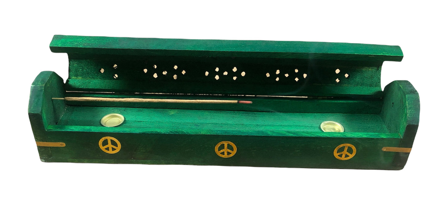 Traditional Incense Burner Coffin Box (Peace Sign Green Color)