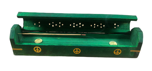 Traditional Incense Burner Coffin Box (Peace Sign Green Color)